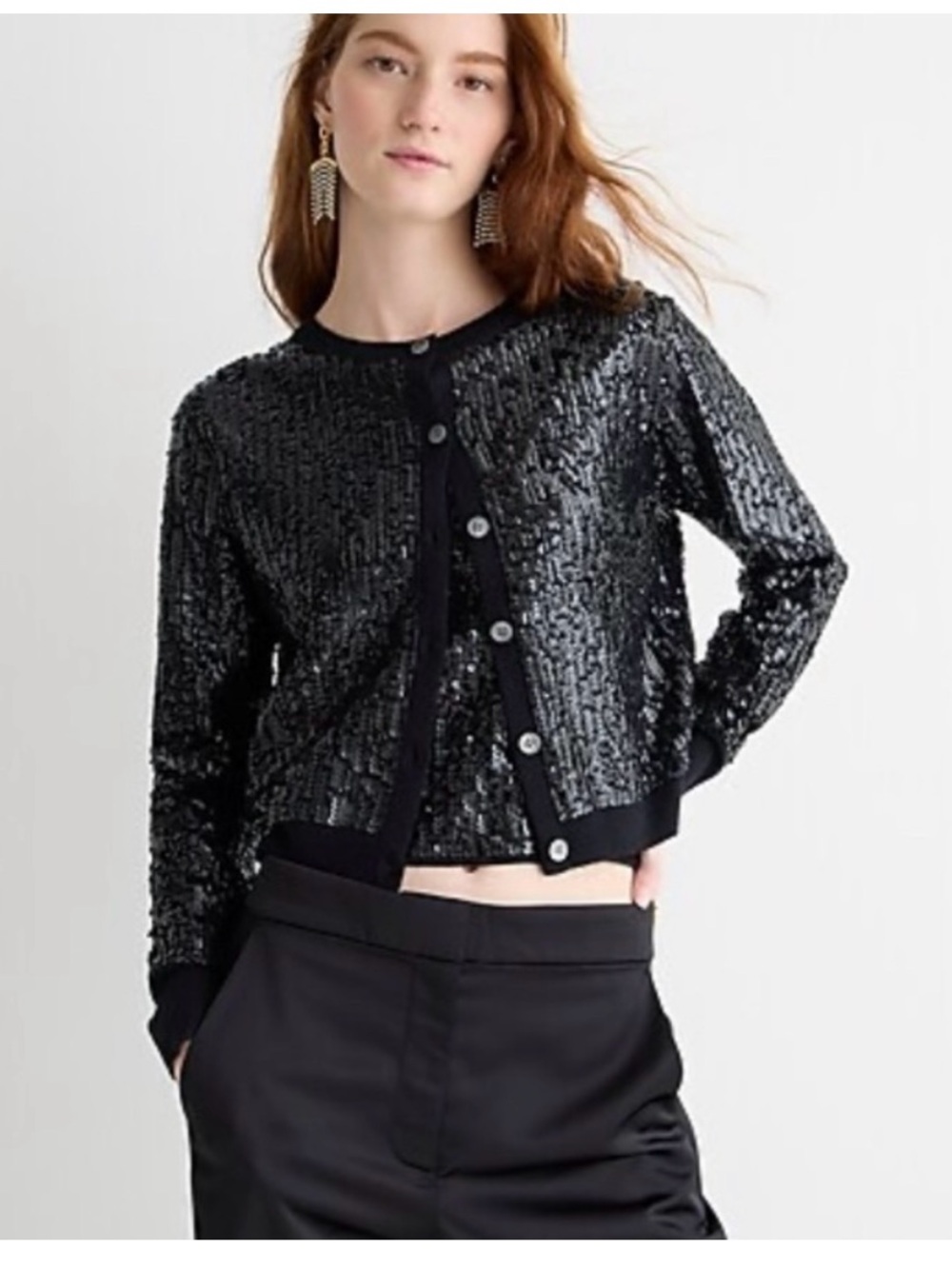 J. Crew Black Sequin Cropped Cardigan Jacket